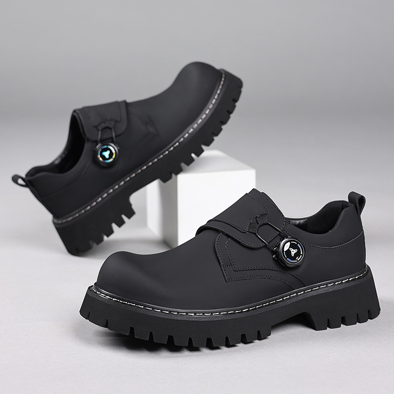 Pánske derby topánky v tmavom štýle, BOA, s otočnou prackou, kožené topánky na platforme, s okrúhlou špičkou, 08057