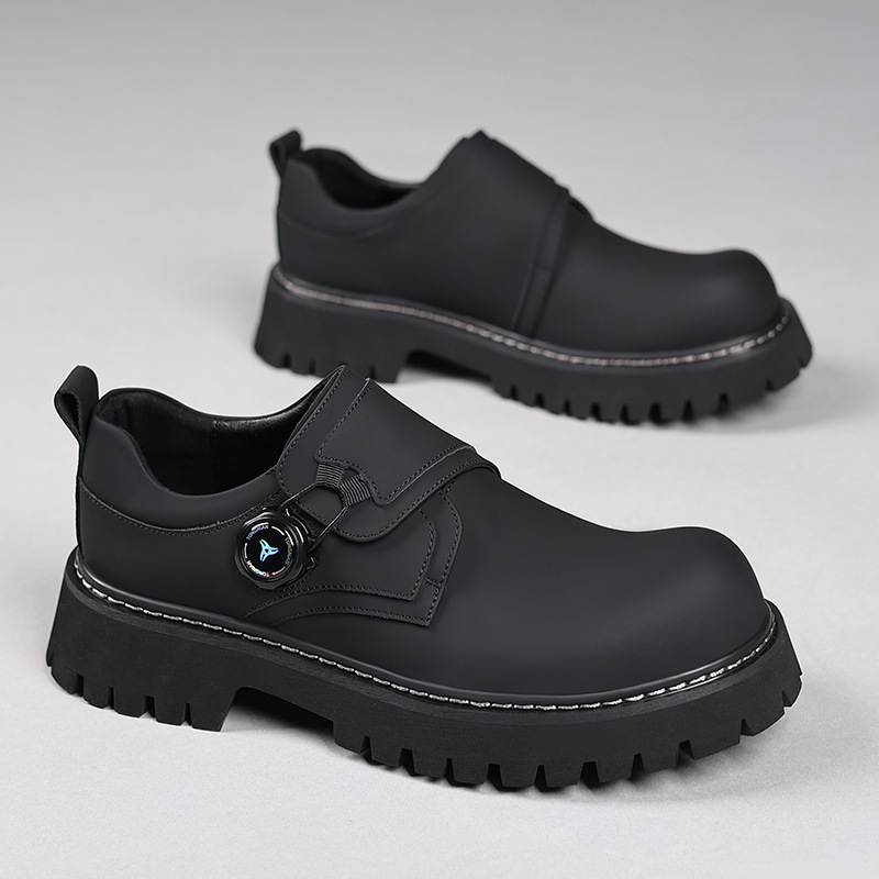 Pánske derby topánky v tmavom štýle, BOA, s otočnou prackou, kožené topánky na platforme, s okrúhlou špičkou, 08057