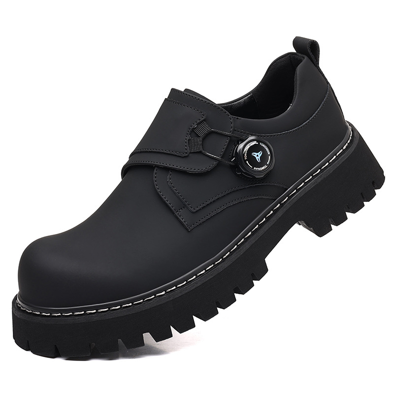 Pánske derby topánky v tmavom štýle, BOA, s otočnou prackou, kožené topánky na platforme, s okrúhlou špičkou, 08057