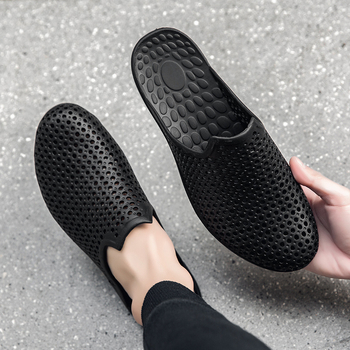 Letné čierne topánky na pláž, univerzálne, s mäkkou podrážkou, protišmykové, ležérne, Baotou papuče, pánske vonkajšie oblečenie, odolné proti opotrebovaniu, papuče na šoférovanie