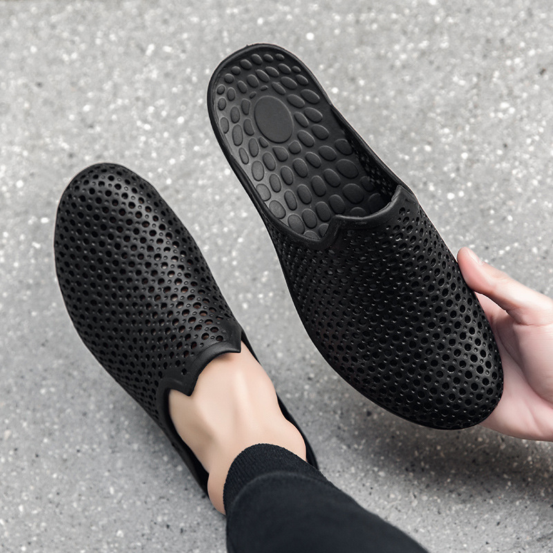 Letné čierne topánky na pláž, univerzálne, s mäkkou podrážkou, protišmykové, ležérne, Baotou papuče, pánske vonkajšie oblečenie, odolné proti opotrebovaniu, papuče na šoférovanie