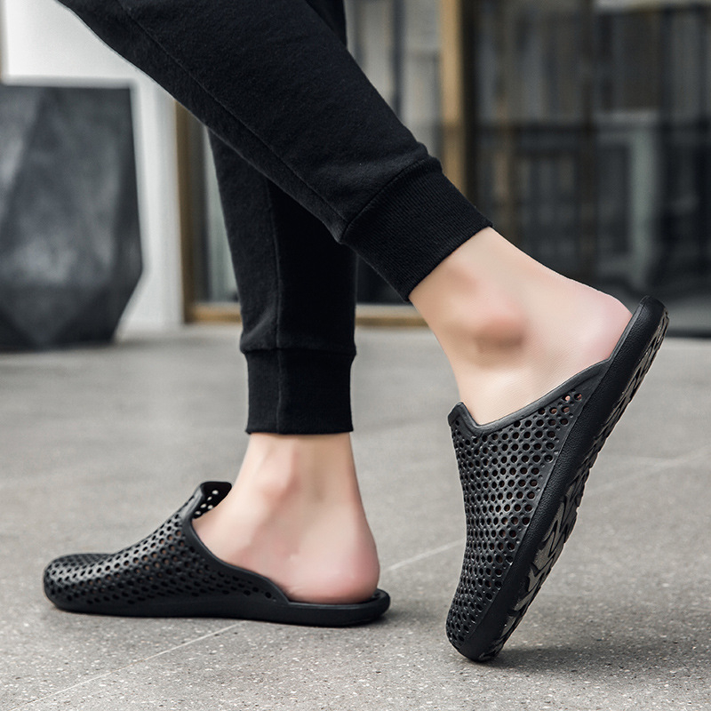 Letné čierne topánky na pláž, univerzálne, s mäkkou podrážkou, protišmykové, ležérne, Baotou papuče, pánske vonkajšie oblečenie, odolné proti opotrebovaniu, papuče na šoférovanie