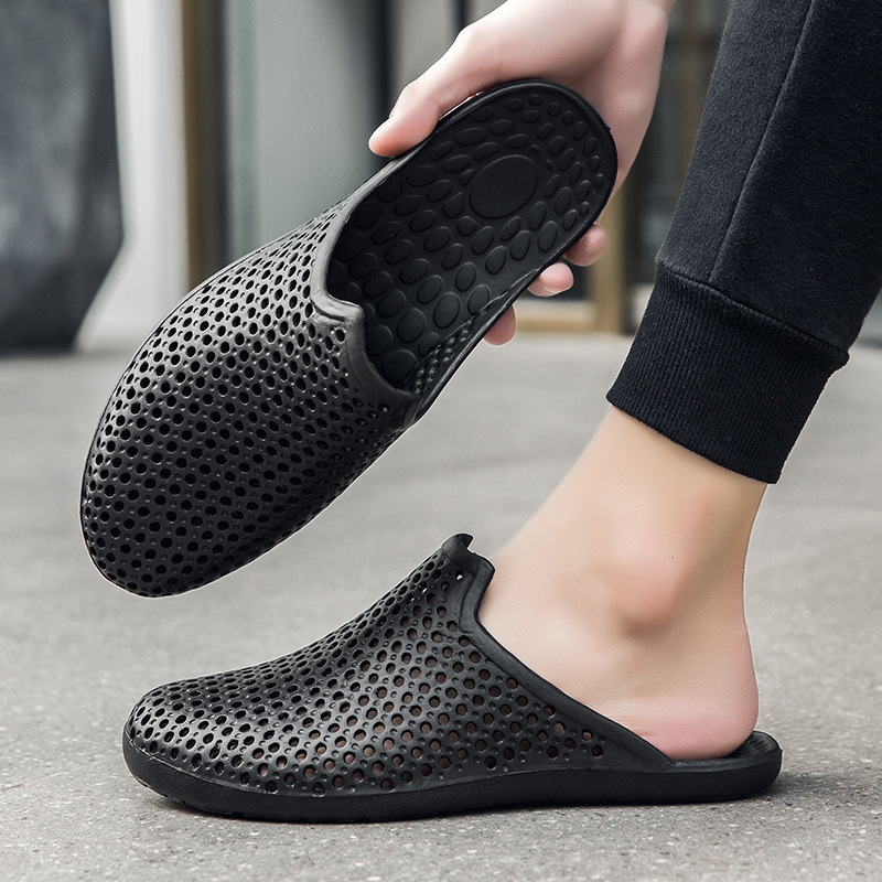 Letné čierne topánky na pláž, univerzálne, s mäkkou podrážkou, protišmykové, ležérne, Baotou papuče, pánske vonkajšie oblečenie, odolné proti opotrebovaniu, papuče na šoférovanie