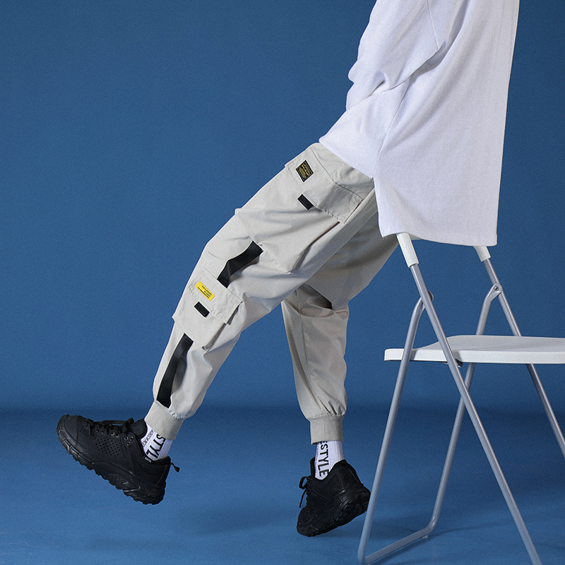 Overaly, trendy zväzovanie nohavíc, funkčné háremové nohavice pre mužov, jar a jeseň, nové voľné športové ležérne nohavice s dlhým rukávom