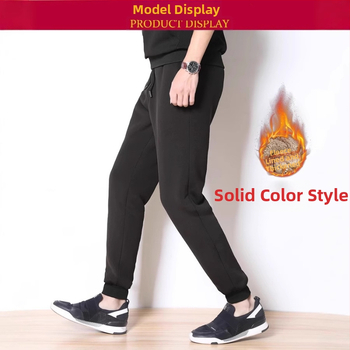 Muške hlače od mješavine vune velikih veličina, ležerne zimske termalne flisaste tople hlače, čiste boje, pamučne hlače do gležnja s manžetama, gornja odjeća u modernom stilu