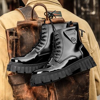 Μοντέρνα ανδρικά παπούτσια εργασίας, φθινοπωρινά, νέα ανδρικά δερμάτινα μποτάκια βρετανικού στιλ, με χοντρή σόλα, σε all-match στυλ, σε αυξημένο κορεάτικο στιλ, ανδρικά παπούτσια Martin με χοντρή σόλα.
