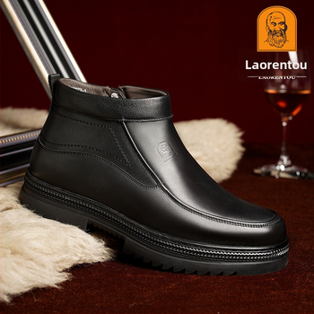 Staršie pánske topánky s bavlnenou podšívkou, teplé zimné vysoké čižmy s bavlnenou podšívkou, pánske ležérne kožené topánky pre stredný a starších ľudí, pánske vlnené topánky pre otcov.