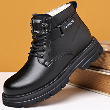 Vyriški batai 2025 m. žieminiai britiški, vilnos pamušalu šilti vyriški batai, natūralios odos, vilnos, aukštakulniai, medvilniniai batai