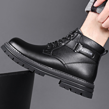 Vyriški batai 2025 m. žieminiai britiški, vilnos pamušalu šilti vyriški batai, natūralios odos, vilnos, aukštakulniai, medvilniniai batai