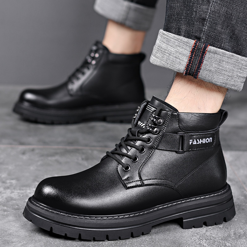 Vyriški batai 2025 m. žieminiai britiški, vilnos pamušalu šilti vyriški batai, natūralios odos, vilnos, aukštakulniai, medvilniniai batai