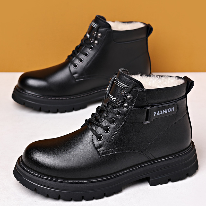 Vyriški batai 2025 m. žieminiai britiški, vilnos pamušalu šilti vyriški batai, natūralios odos, vilnos, aukštakulniai, medvilniniai batai