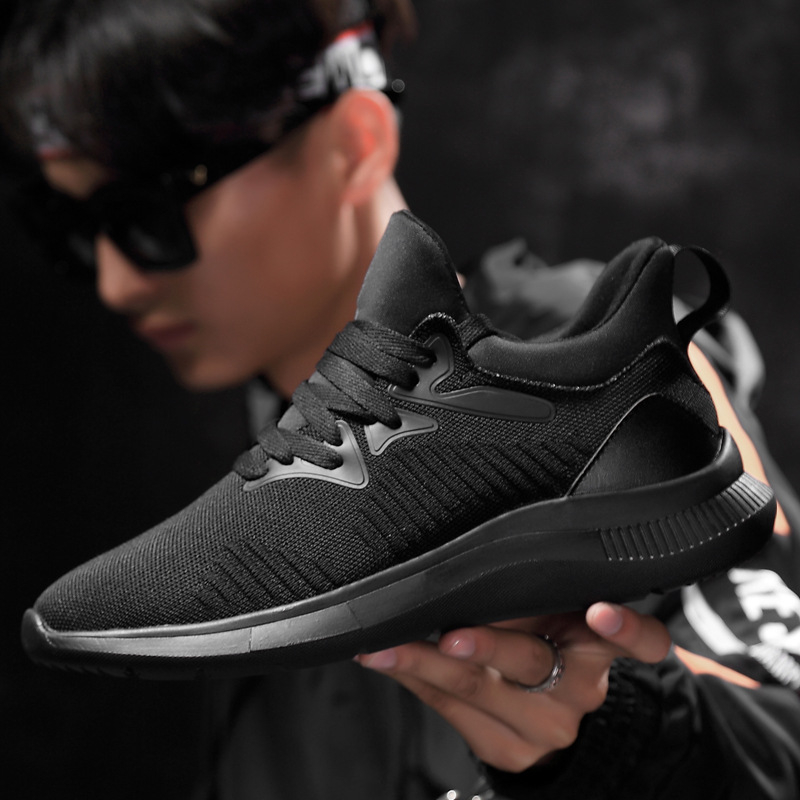 Pánske topánky na zvýšenie výšky 8 cm, čierne priedušné, ležérne, všestranné športové topánky, neviditeľné vnútorné zvýšenie výšky 6 cm, tkané, trendy topánky