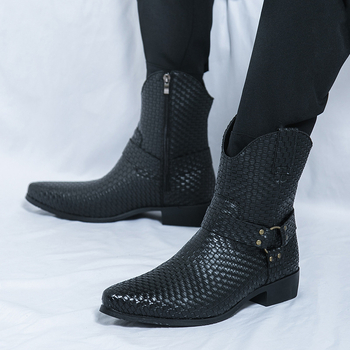 Foreign Trade plus size Jesenske i zimske nove kožne čizme Muške visoke kožne cipele s bočnim patentnim zatvaračem, reljefne, Foreign Trade Retro britanske Martin čizme