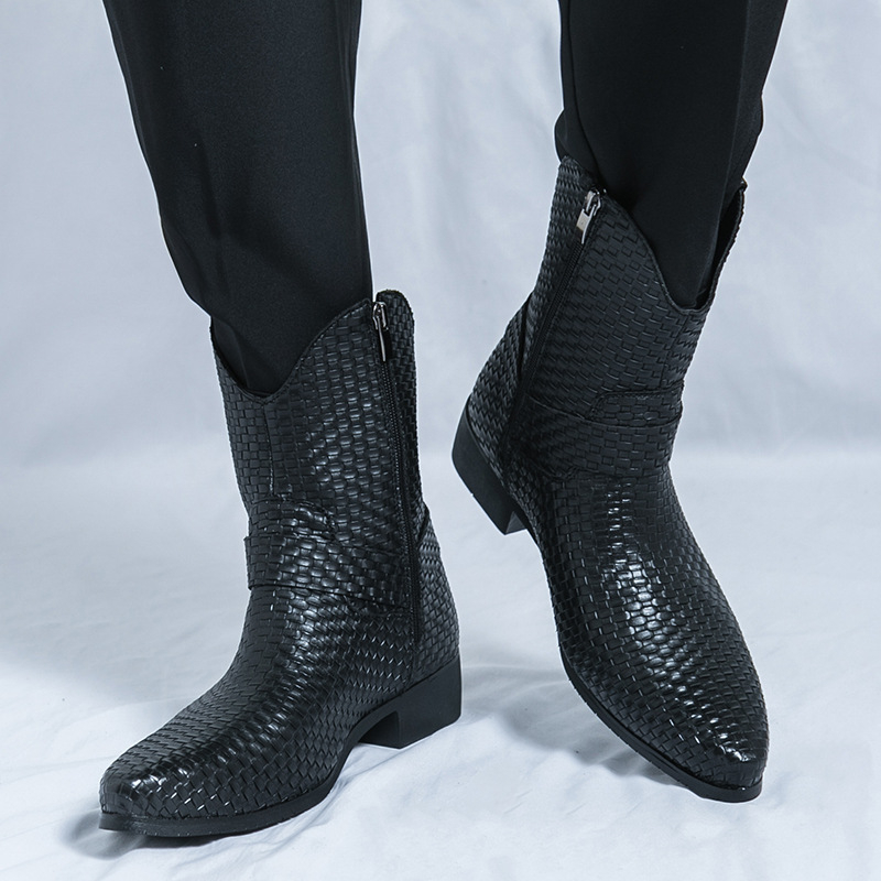 Foreign Trade plus size Jesenske i zimske nove kožne čizme Muške visoke kožne cipele s bočnim patentnim zatvaračem, reljefne, Foreign Trade Retro britanske Martin čizme