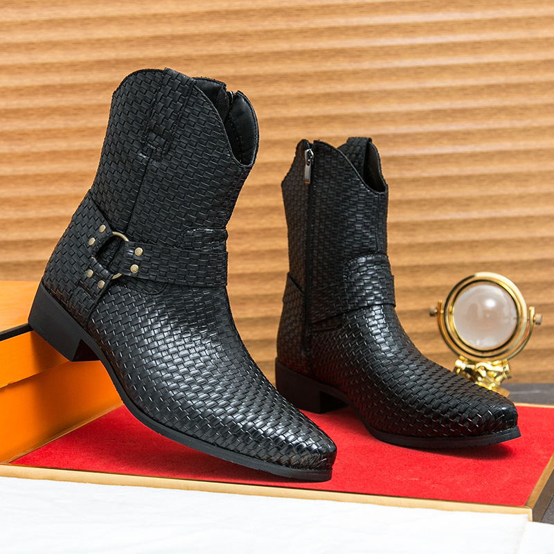 Foreign Trade plus size Jesenske i zimske nove kožne čizme Muške visoke kožne cipele s bočnim patentnim zatvaračem, reljefne, Foreign Trade Retro britanske Martin čizme