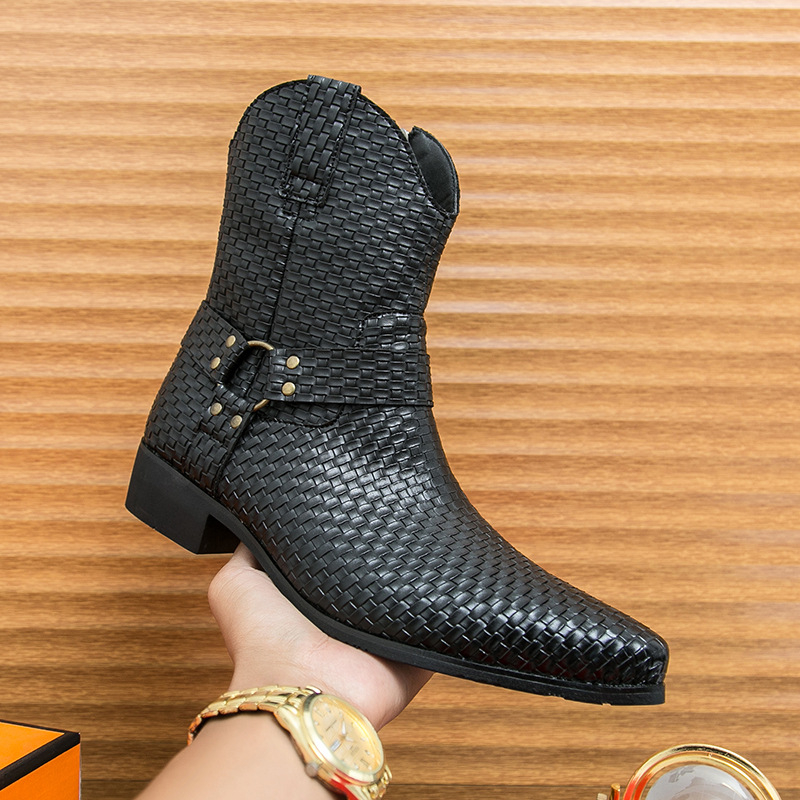 Foreign Trade plus size Jesenske i zimske nove kožne čizme Muške visoke kožne cipele s bočnim patentnim zatvaračem, reljefne, Foreign Trade Retro britanske Martin čizme