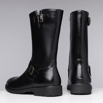 Εκρηκτικές ανδρικές μπότες μεγάλου μεγέθους με φερμουάρ και πλευρικό φερμουάρ, μακριές μπότες μοτοσικλέτας, ψηλές μπότες Martin Knight, μέγεθος 48, ανδρικές μπότες