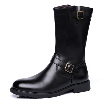 Εκρηκτικές ανδρικές μπότες μεγάλου μεγέθους με φερμουάρ και πλευρικό φερμουάρ, μακριές μπότες μοτοσικλέτας, ψηλές μπότες Martin Knight, μέγεθος 48, ανδρικές μπότες