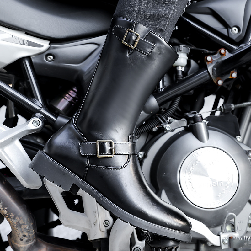 Výbušné cezhraničné extra veľké pánske topánky s bočným zipsom, motocyklové dlhé topánky, vysoké topánky veľkosti 48, martinské topánky, rytierske pánske topánky