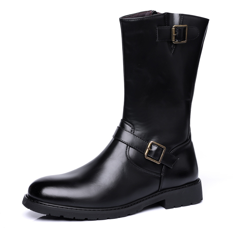 Výbušné cezhraničné extra veľké pánske topánky s bočným zipsom, motocyklové dlhé topánky, vysoké topánky veľkosti 48, martinské topánky, rytierske pánske topánky