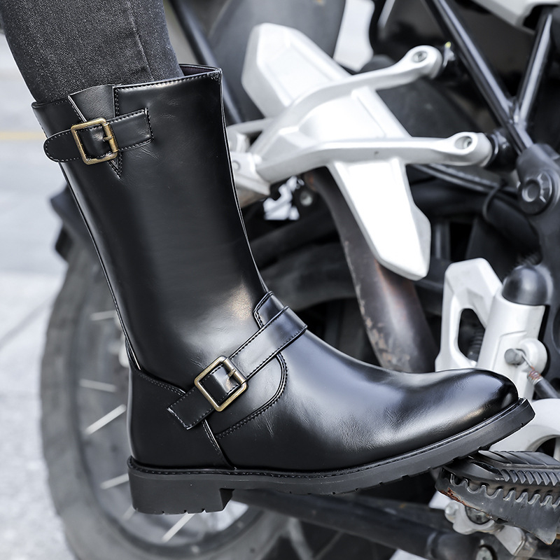 Výbušné cezhraničné extra veľké pánske topánky s bočným zipsom, motocyklové dlhé topánky, vysoké topánky veľkosti 48, martinské topánky, rytierske pánske topánky