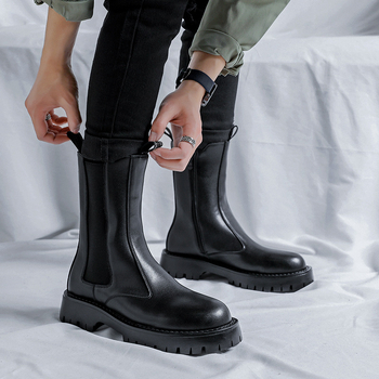 Martinky, stredne vysoké, módne šnurovacie, okrúhla špička, hrubý zips na boku, vysoké topánky v britskom štýle, pánske 51275-R