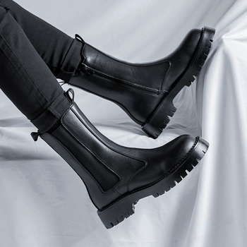 Μπότες Martin μεσαίου ύψους, μοντέρνες, κορδόνια με στρογγυλή μύτη, χοντρό κάτω μέρος με φερμουάρ στο πλάι, ψηλοτάκουνα παπούτσια βρετανικού στιλ, μοντέρνα ανδρικά παπούτσια 51275-R