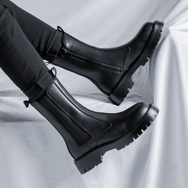 Martinky, stredne vysoké, módne šnurovacie, okrúhla špička, hrubý zips na boku, vysoké topánky v britskom štýle, pánske 51275-R