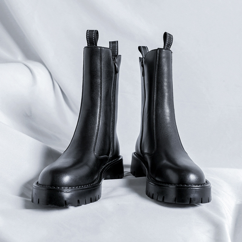 Martinky, stredne vysoké, módne šnurovacie, okrúhla špička, hrubý zips na boku, vysoké topánky v britskom štýle, pánske 51275-R