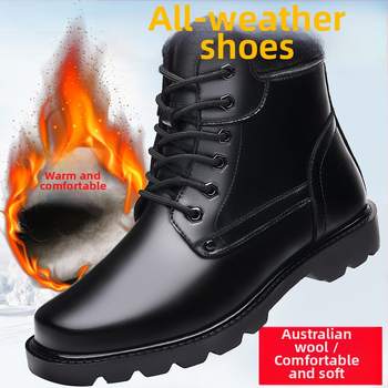 Pánske členkové čižmy Martin Boots s okrúhlou špičkou Pracovné kožené čižmy Pánske čižmy Mid-top Vlnené kašmírové čižmy Vintage s flísovou podšívkou Teplé bavlnené kožené čižmy