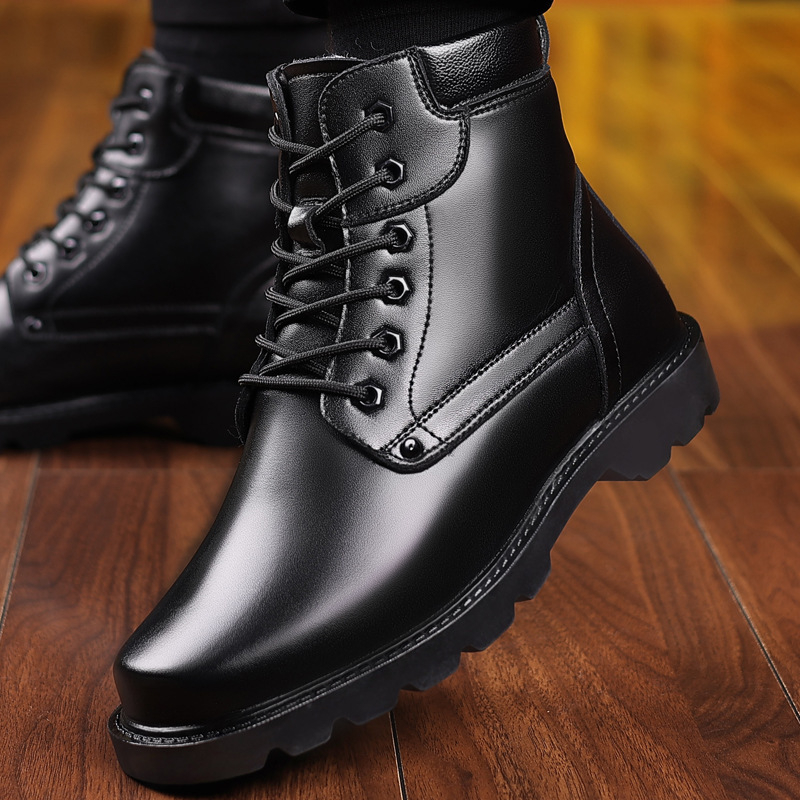 Pánske členkové čižmy Martin Boots s okrúhlou špičkou Pracovné kožené čižmy Pánske čižmy Mid-top Vlnené kašmírové čižmy Vintage s flísovou podšívkou Teplé bavlnené kožené čižmy