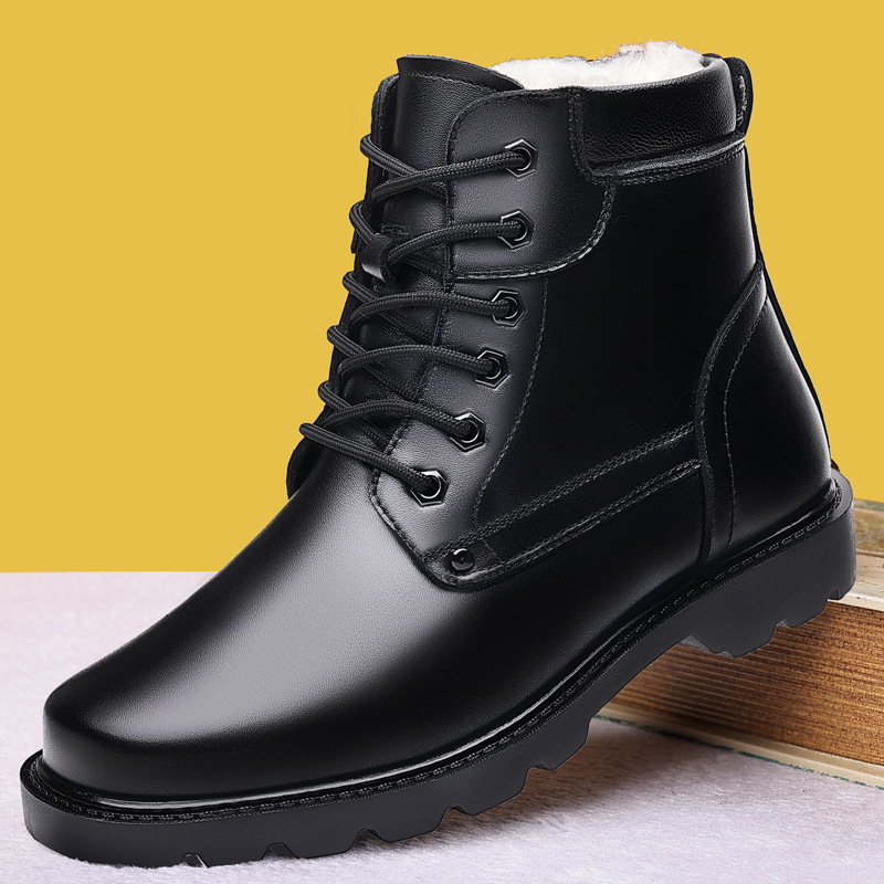 Pánske členkové čižmy Martin Boots s okrúhlou špičkou Pracovné kožené čižmy Pánske čižmy Mid-top Vlnené kašmírové čižmy Vintage s flísovou podšívkou Teplé bavlnené kožené čižmy