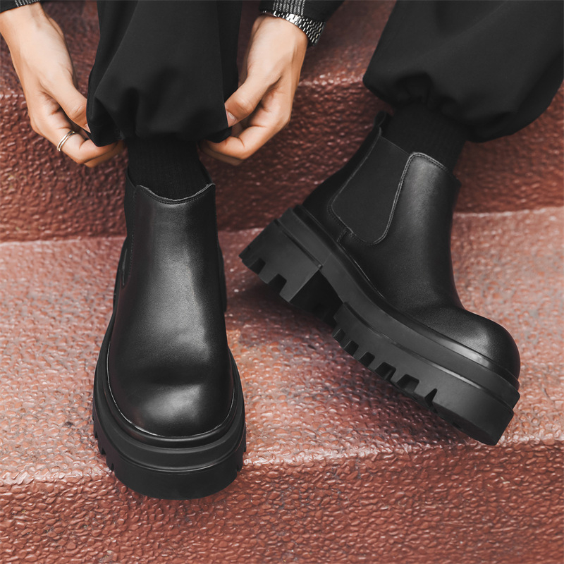 Sügis 2024. aasta kõrge säärega paksu tallaga meeste Chelsea saapad, suurendatud saapad 16896-J