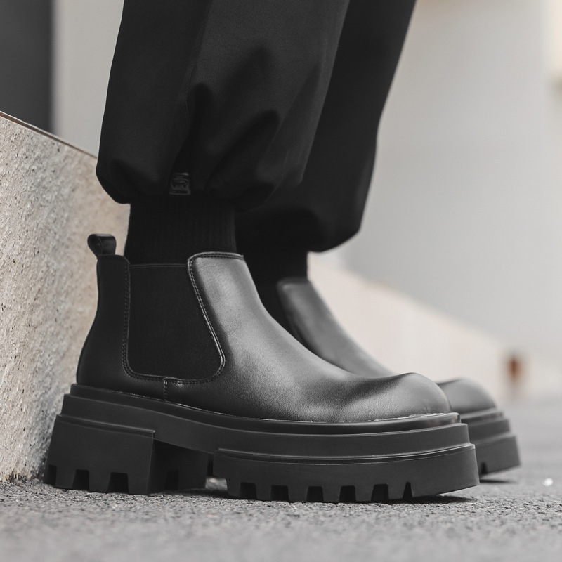 Sügis 2024. aasta kõrge säärega paksu tallaga meeste Chelsea saapad, suurendatud saapad 16896-J