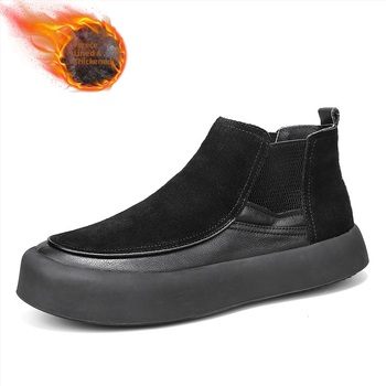 Χειμερινά slip-on παπούτσια με επένδυση φλις και βαμβάκι, ζεστές slip-on μπότες χιονιού μεσαίου ύψους, ανδρικά casual sneakers με επένδυση φλις και πλατφόρμα