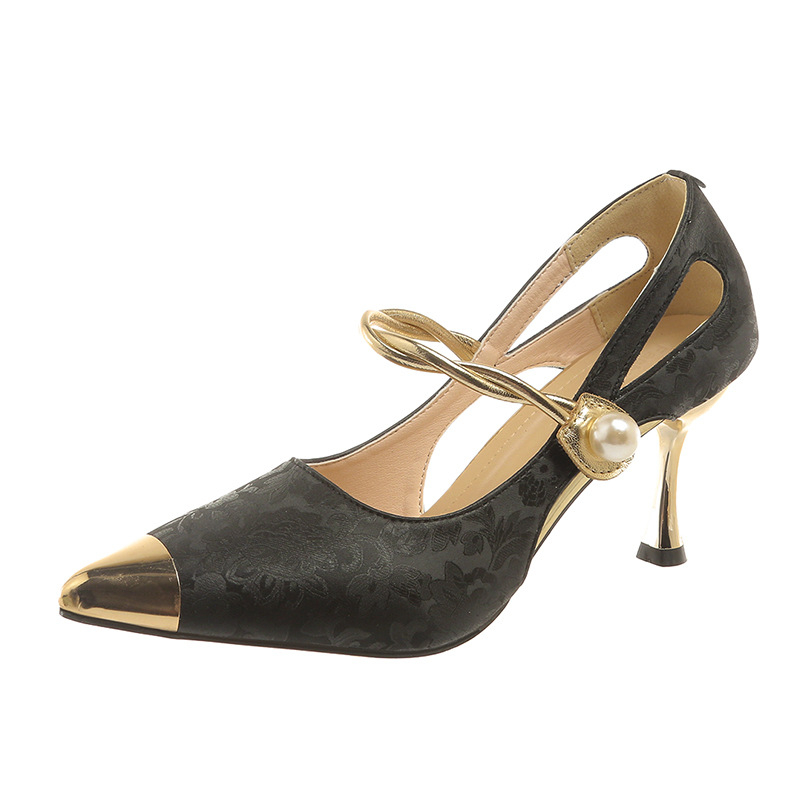 Nové sandále na vysokom podpätku pre ženy z roku 2025, ihličkové podpätky, dutý francúzsky štýl so sukňami, cheongsam, čínsky štýl so špicatou špičkou, módne topánky