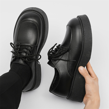 Kožne cipele za muške jesenske prozračne moderne cipele, univerzalne britanske cipele s platformom, ležerne crne derby cipele s neklizajućim velikim prstima, poslovne cipele