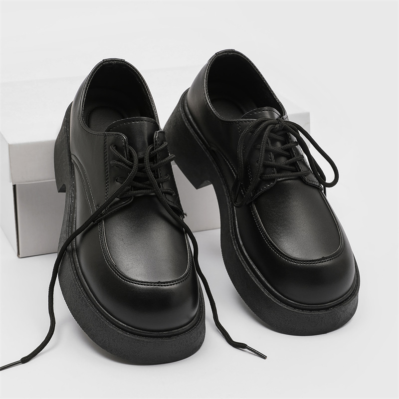 Kožne cipele za muške jesenske prozračne moderne cipele, univerzalne britanske cipele s platformom, ležerne crne derby cipele s neklizajućim velikim prstima, poslovne cipele