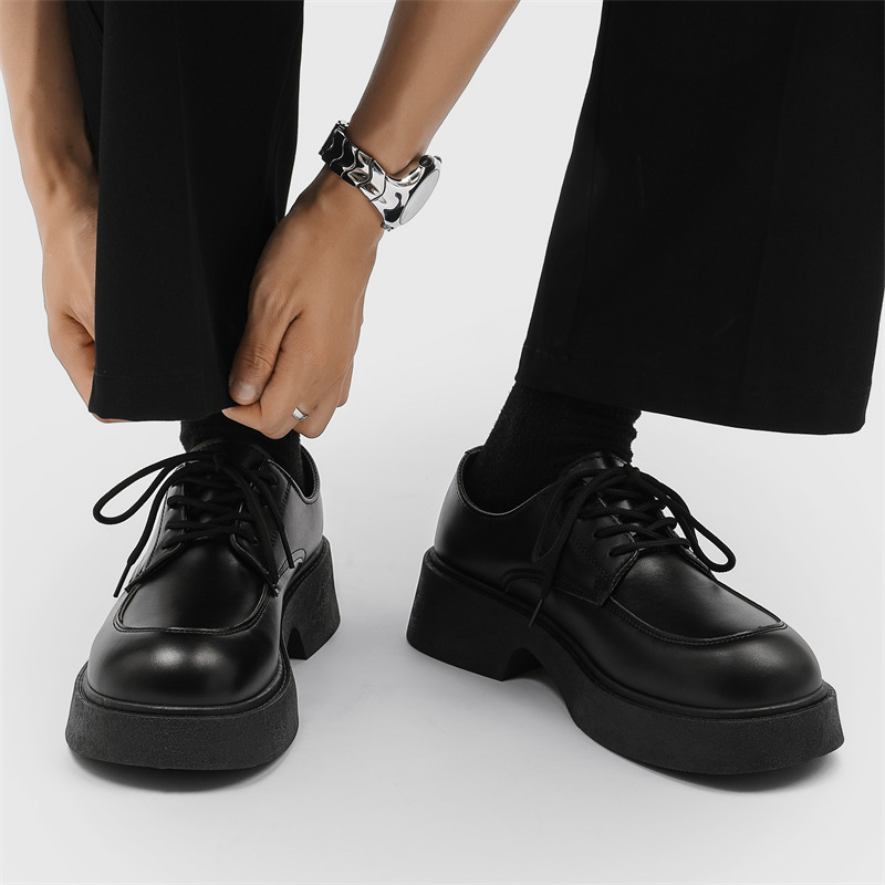 Kožne cipele za muške jesenske prozračne moderne cipele, univerzalne britanske cipele s platformom, ležerne crne derby cipele s neklizajućim velikim prstima, poslovne cipele