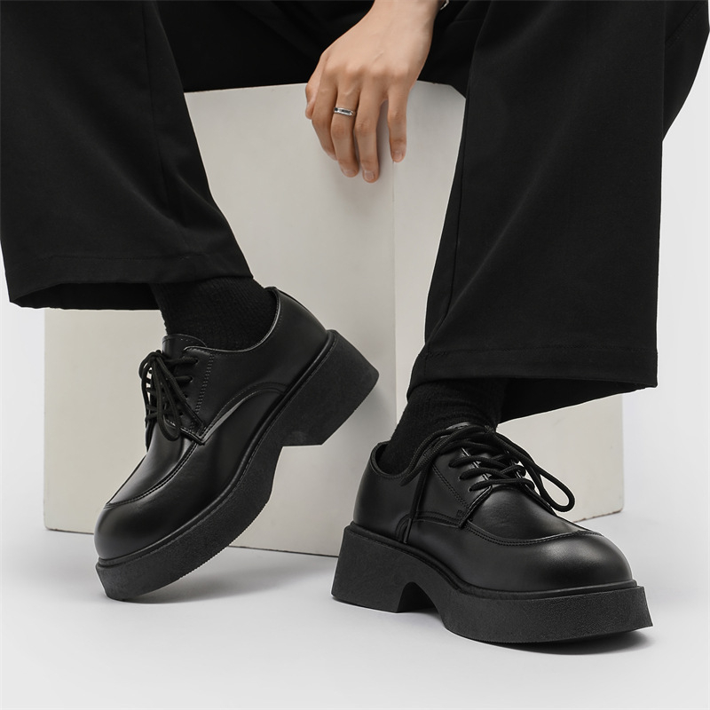 Kožne cipele za muške jesenske prozračne moderne cipele, univerzalne britanske cipele s platformom, ležerne crne derby cipele s neklizajućim velikim prstima, poslovne cipele