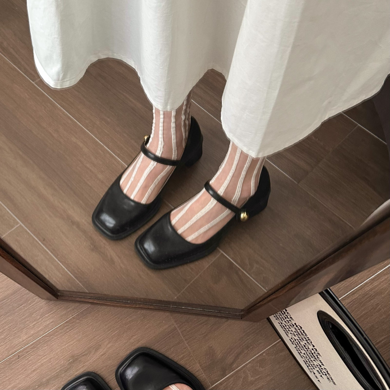 35-43 Francúzske retro topánky Mary Jane na vysokom podpätku, jar 2024, kamélia, plytká štvorcová špička, hrubé podpätky, dámske topánky na jednom podpätku