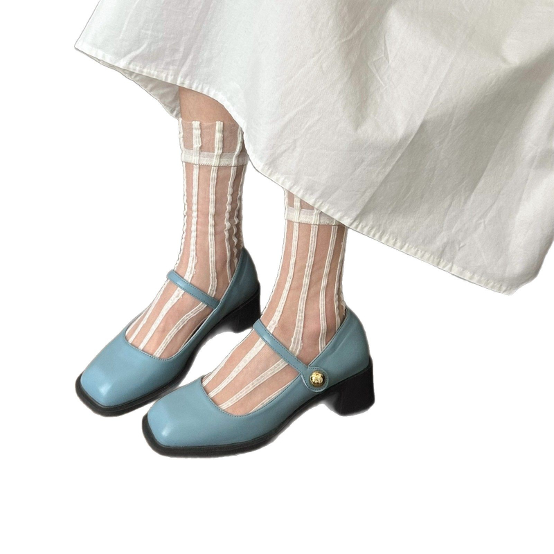 35-43 Francúzske retro topánky Mary Jane na vysokom podpätku, jar 2024, kamélia, plytká štvorcová špička, hrubé podpätky, dámske topánky na jednom podpätku