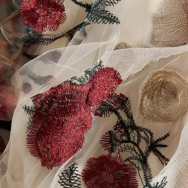 Retro kõrge vöökohaga tikitud pojengimustriga suurte lilledega S-5XL mitme suurusega moodne ja armas võrkkangast keskmise pikkusega haldjaseelik