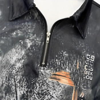 Ανδρικό μπλουζάκι POLO με vintage σταυρό και ψηφιακή εκτύπωση, all-match, μπροστά στους ώμους, χαλαρό, αναπνεύσιμο και φερμουάρ