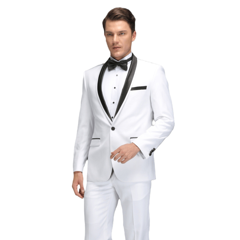 Populiarus produktas užsienyje: 2025 m. pavasario džentelmeniškas oficialus vyriškas švarkas su baltu atlasu apvaliu kaklu.