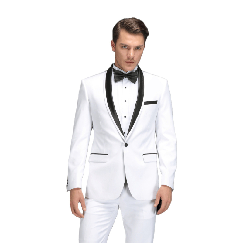 Populiarus produktas užsienyje: 2025 m. pavasario džentelmeniškas oficialus vyriškas švarkas su baltu atlasu apvaliu kaklu.