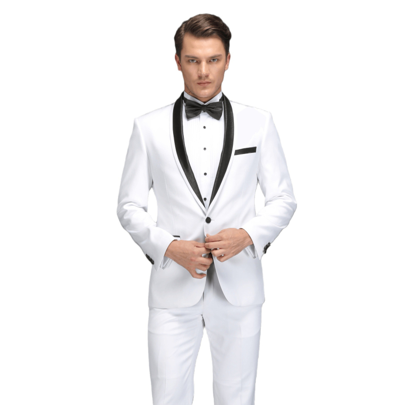 Populiarus produktas užsienyje: 2025 m. pavasario džentelmeniškas oficialus vyriškas švarkas su baltu atlasu apvaliu kaklu.