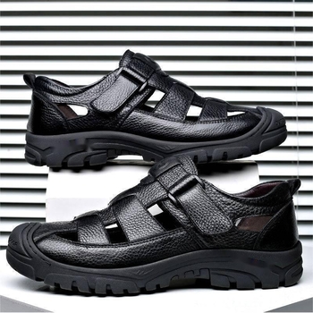 Ljetne prozračne sandale od prave kože za tate srednjih godina, ležerne sandale 2022., muške cipele od mekane kože s šupljom rupom i mekom površinom