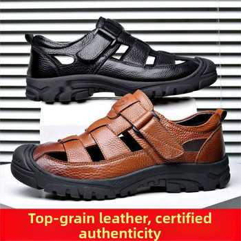 Ljetne prozračne sandale od prave kože za tate srednjih godina, ležerne sandale 2022., muške cipele od mekane kože s šupljom rupom i mekom površinom