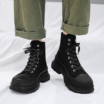 Διασυνοριακά παπούτσια από καμβά 2023 με ψηλόμεσο φούξια, παπούτσια McQueen με πλατφόρμα, μικρή χοντρή σόλα, μοντέρνα παπούτσια με προσωπικότητα για παράδοση.